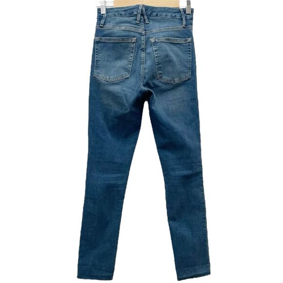 Good American Jeans Good Waist Crop Ankle Raw Edge Blue Wash Women’s Size 25 | 0 - Picture 3 of 15